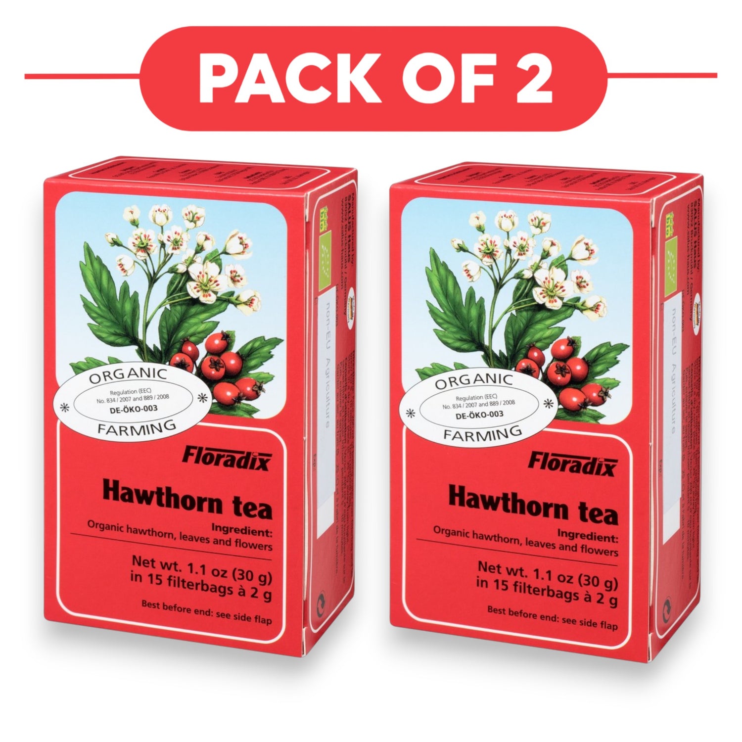 Floradix Organic Hawthorn Tea 30g 15 Filterbags Pack of 2