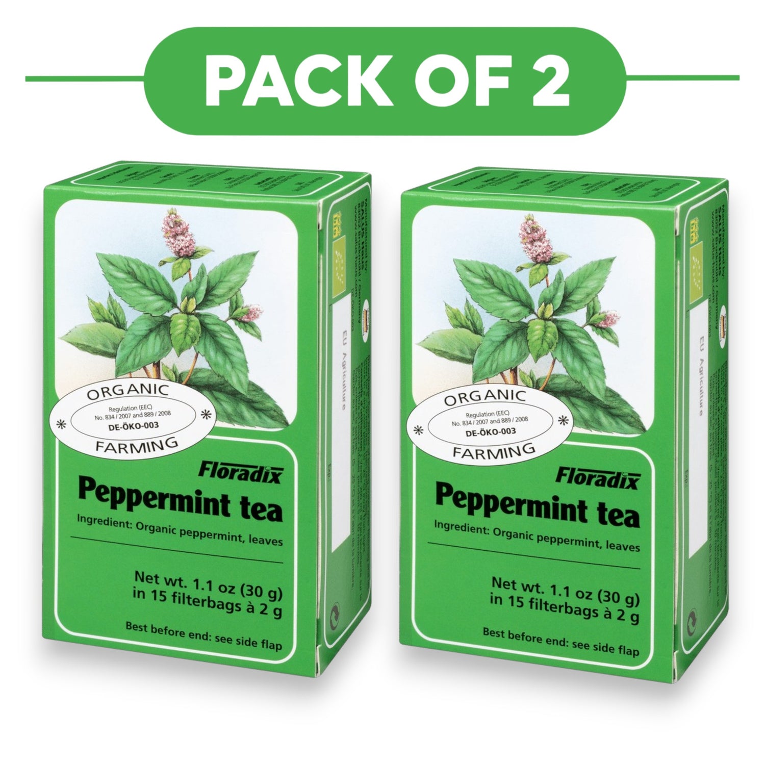Floradix Organic Peppermint Tea 30g 15 Filterbags Pack of 2