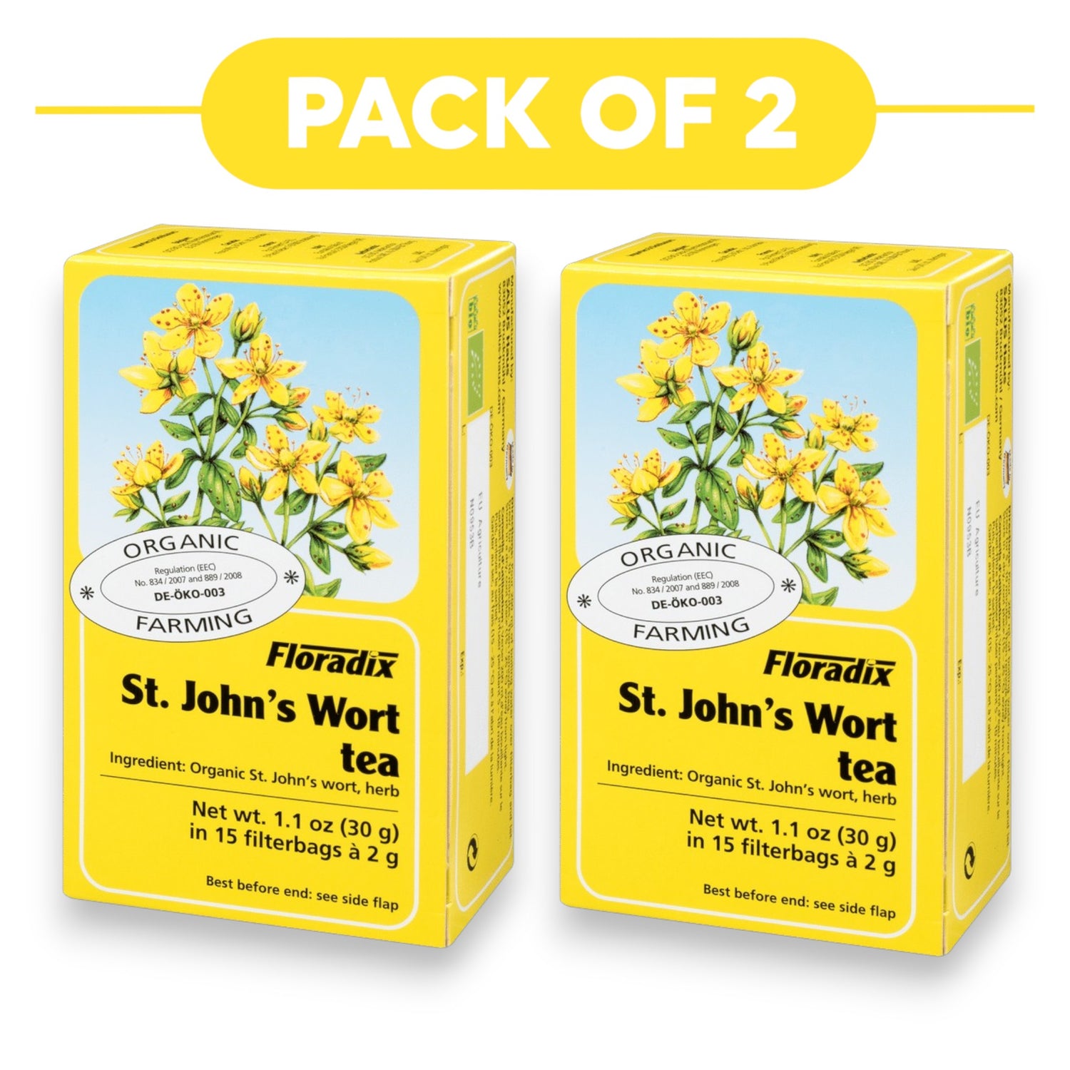 Floradix Organic St. John's Wort Tea 30g 15 Filterbags Pack of 2