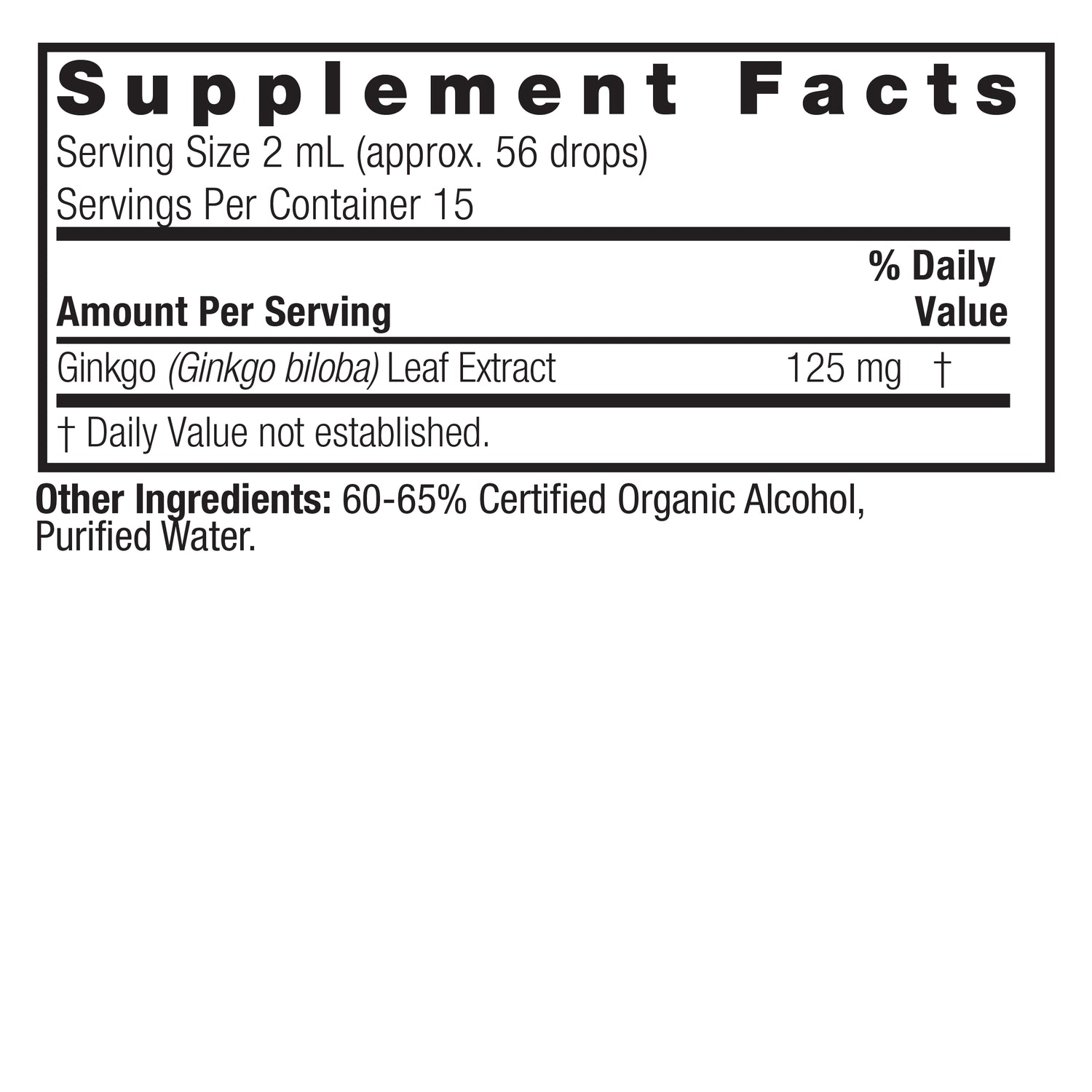 Nature’s Answer Ginkgo Biloba liquid extract supplement facts 30ml bottle