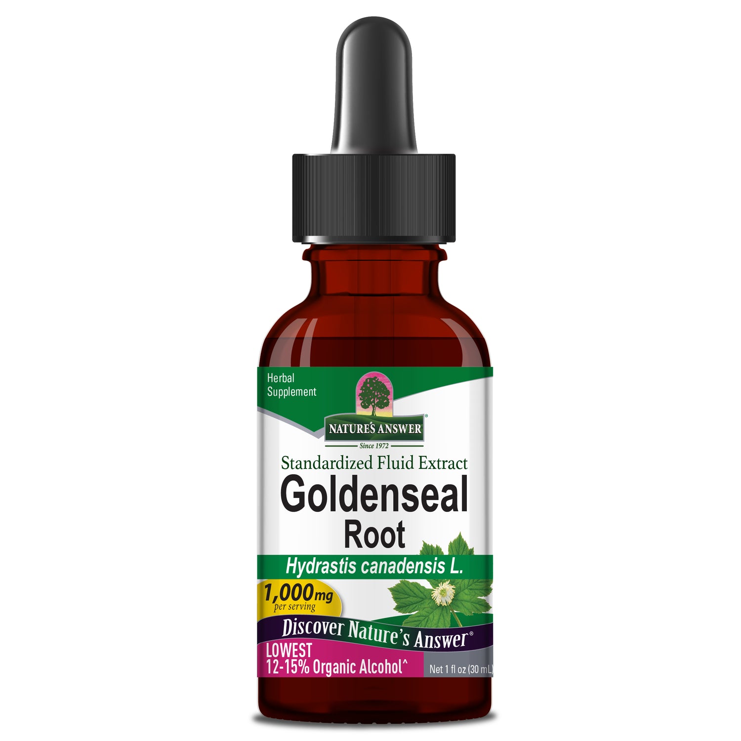 Nature’s Answer Goldenseal Root Liquid Extract Low Alcohol 30ml bottle front view on a white background