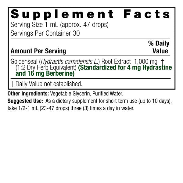 Nature's Answer Goldenseal Root Extract 30ml supplement facts and directions