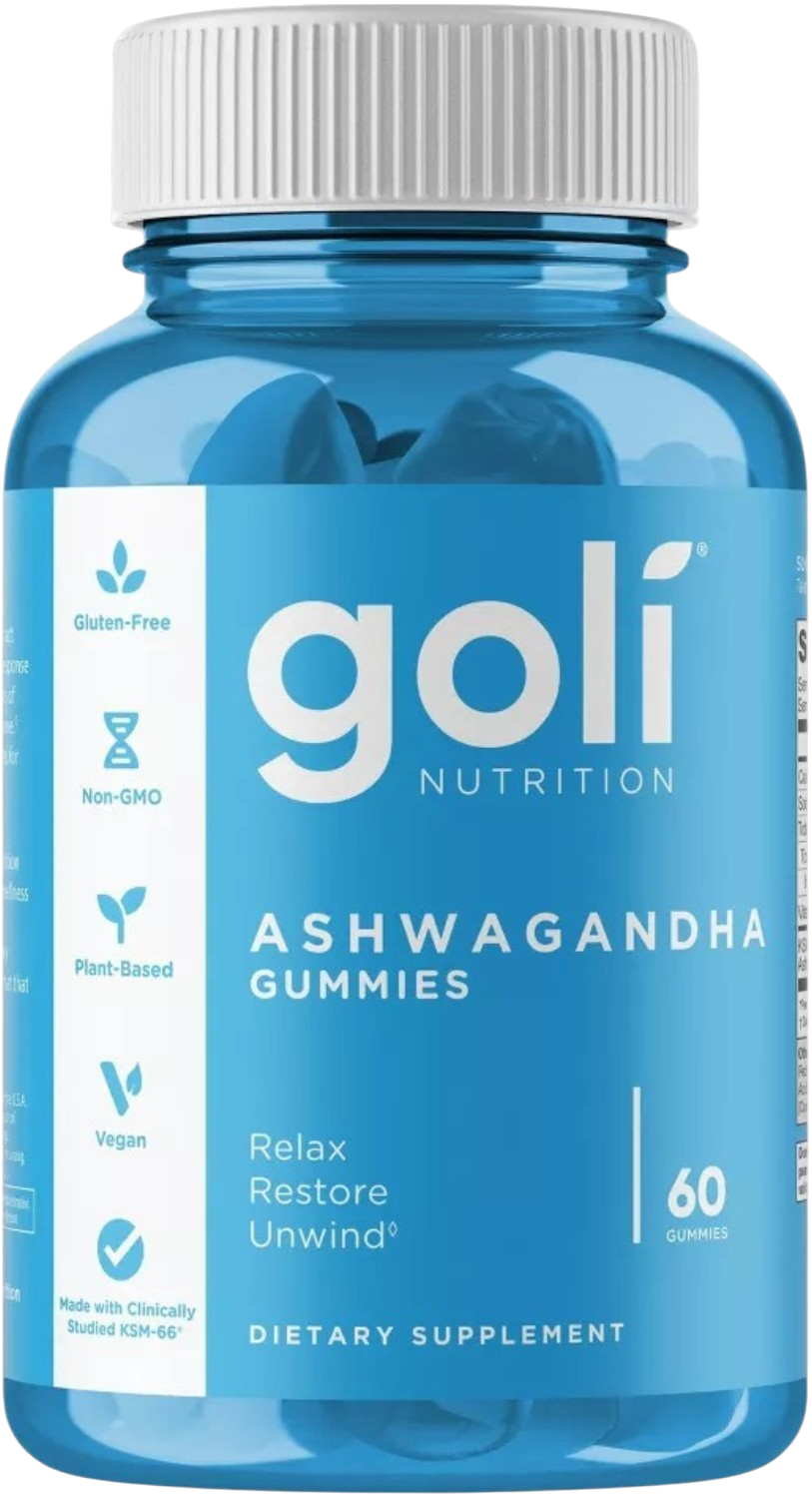 Front Image: Goli Nutrition Ashwagandha Gummies mixed berry bottle 60 count