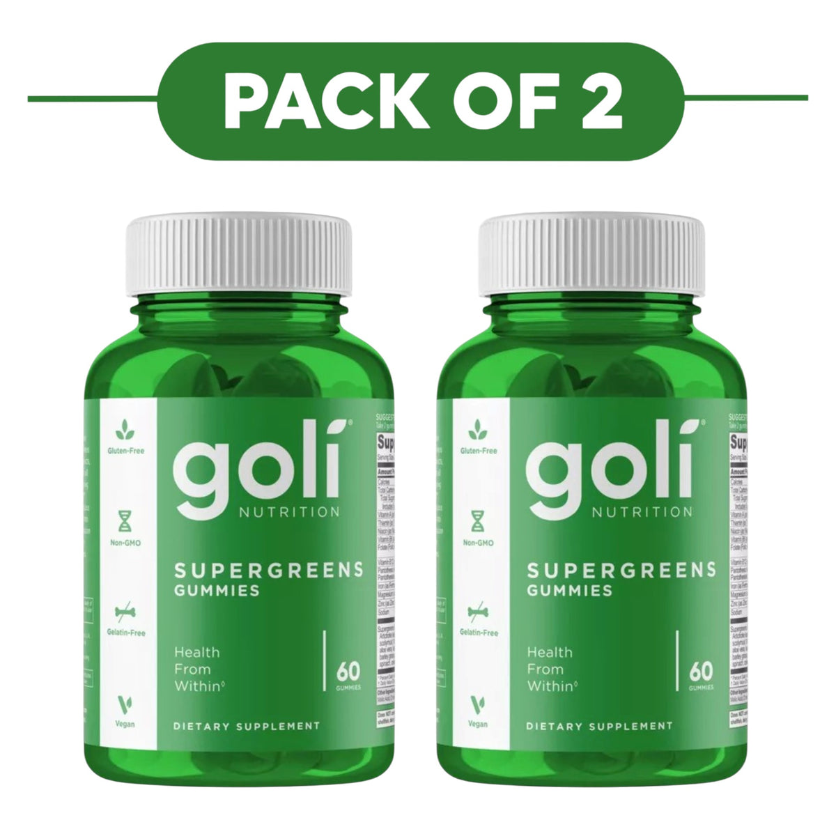 Goli Nutrition Supergreens Gummies 60 Count Pack of 2