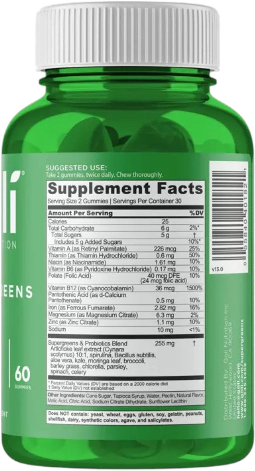 Barcode Image: Goli Nutrition Supergreens Gummies barcode packaging 60 count