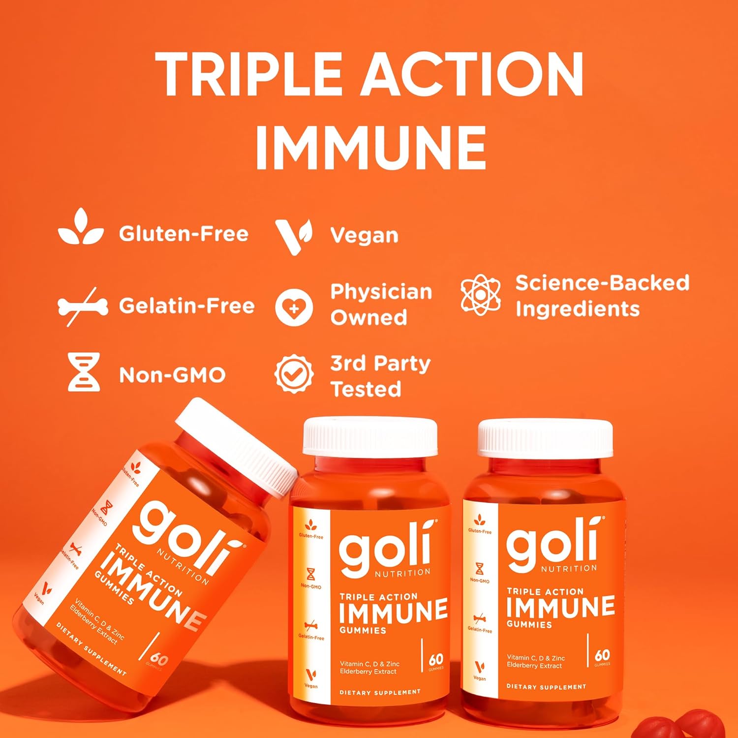 Goli Nutrition Triple Action Immune Gummies 60 Count