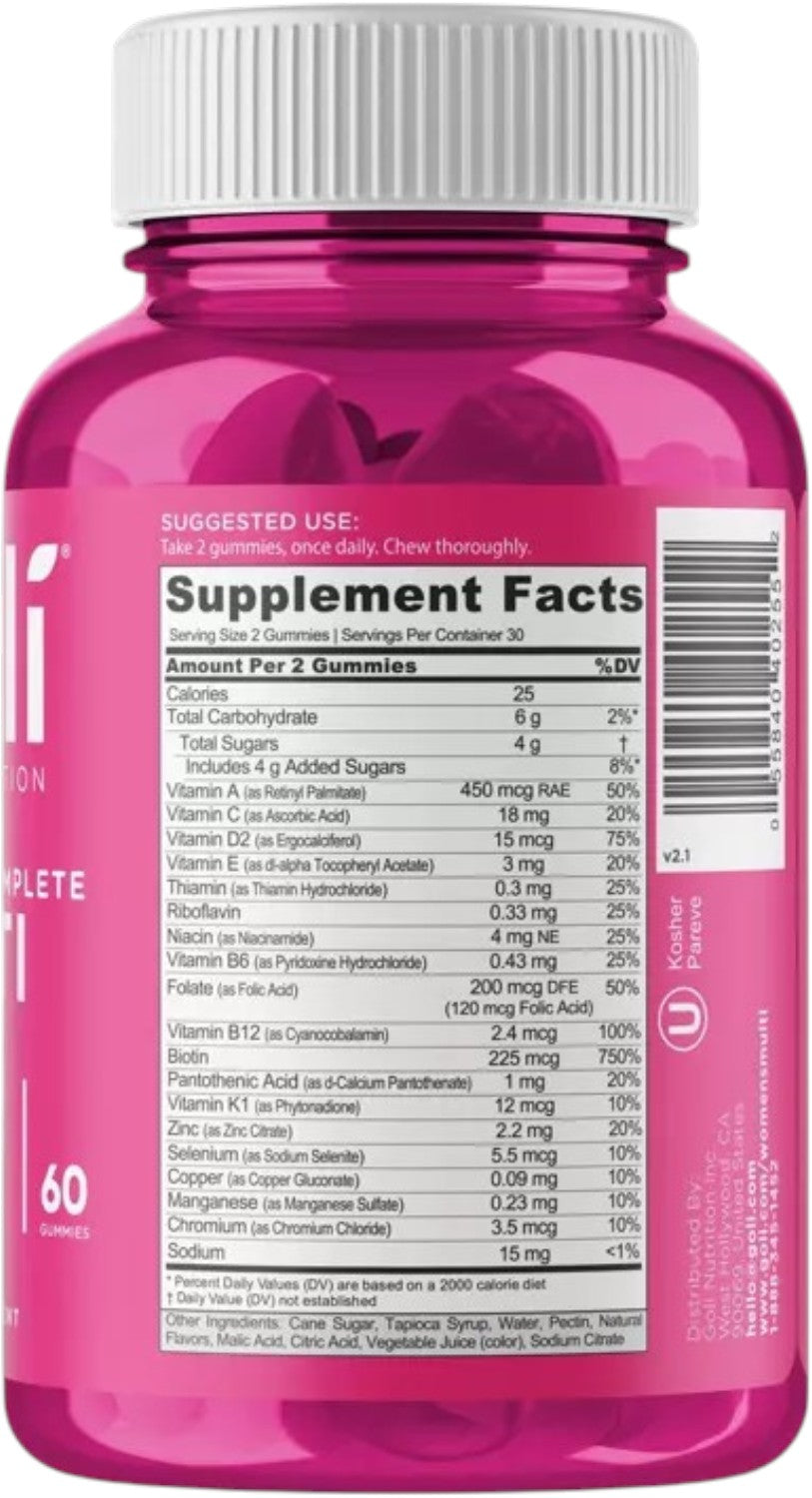 Barcode Image: Goli Nutrition Women's Multi Gummies barcode packaging 60 count