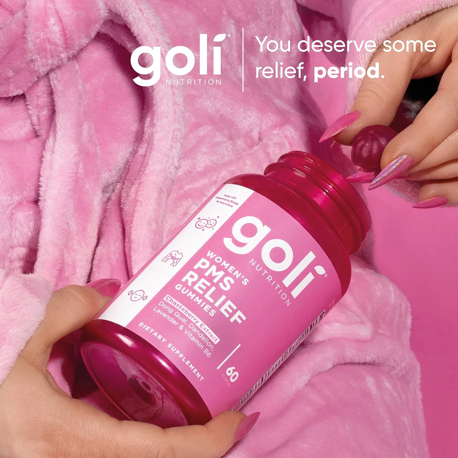 Lifestyle/Use Image: Goli Women's PMS Relief Gummies vegan supplement lifestyle image