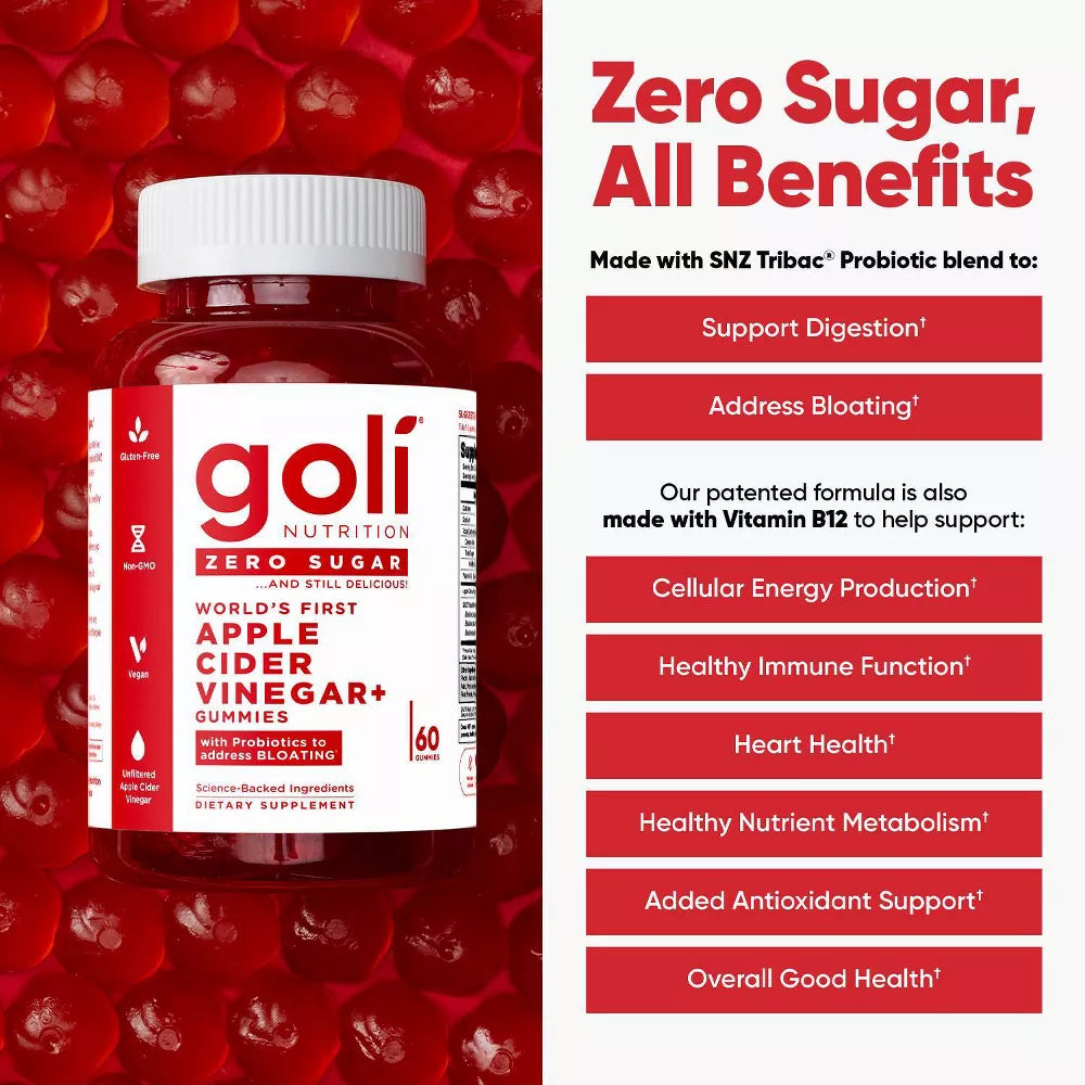 Goli Zero Sugar Apple Cider Vinegar Gummies vegan supplement lifestyle image