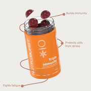 Nutriburst Immune Support Gummies bottle with Vitamin C, D3, Zinc, Elderberry.