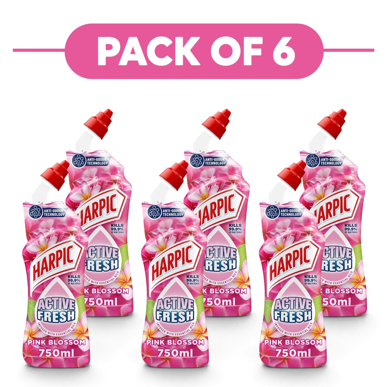 Harpic Active Fresh Pink Blossom Toilet Cleaning Gel 750ml Pack of 6