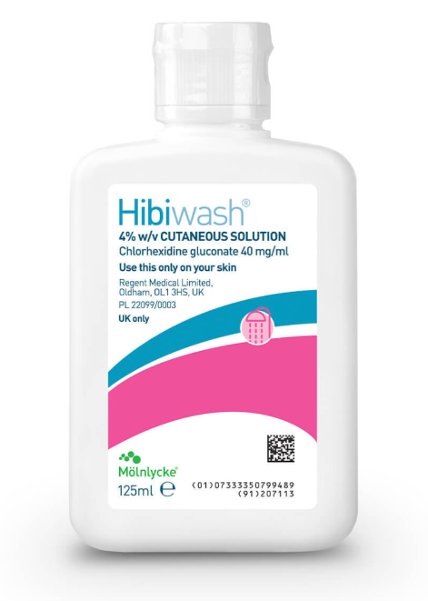 Hibiwash bottle with label on a white background