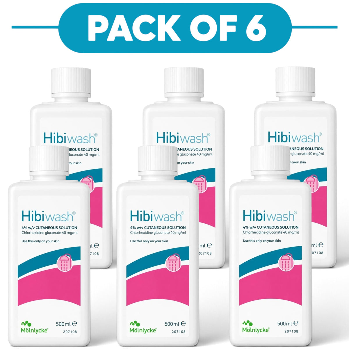 Hibiwash 4% w/v Chlorhexidine Gluconate Cutaneous Solution 500ml Pack of 6