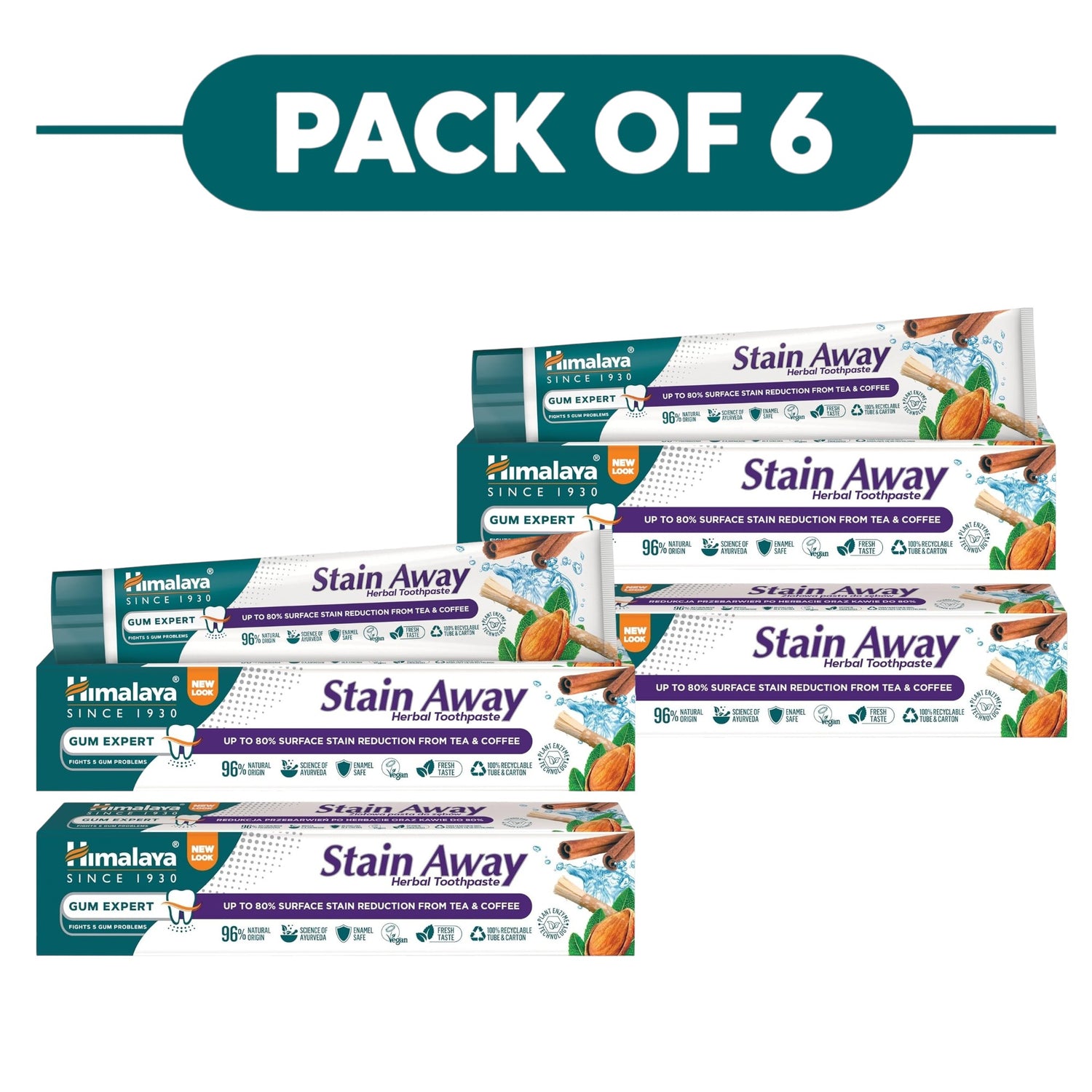 Himalaya Stain Away Herbal Toothpaste 75ml Pack of 6