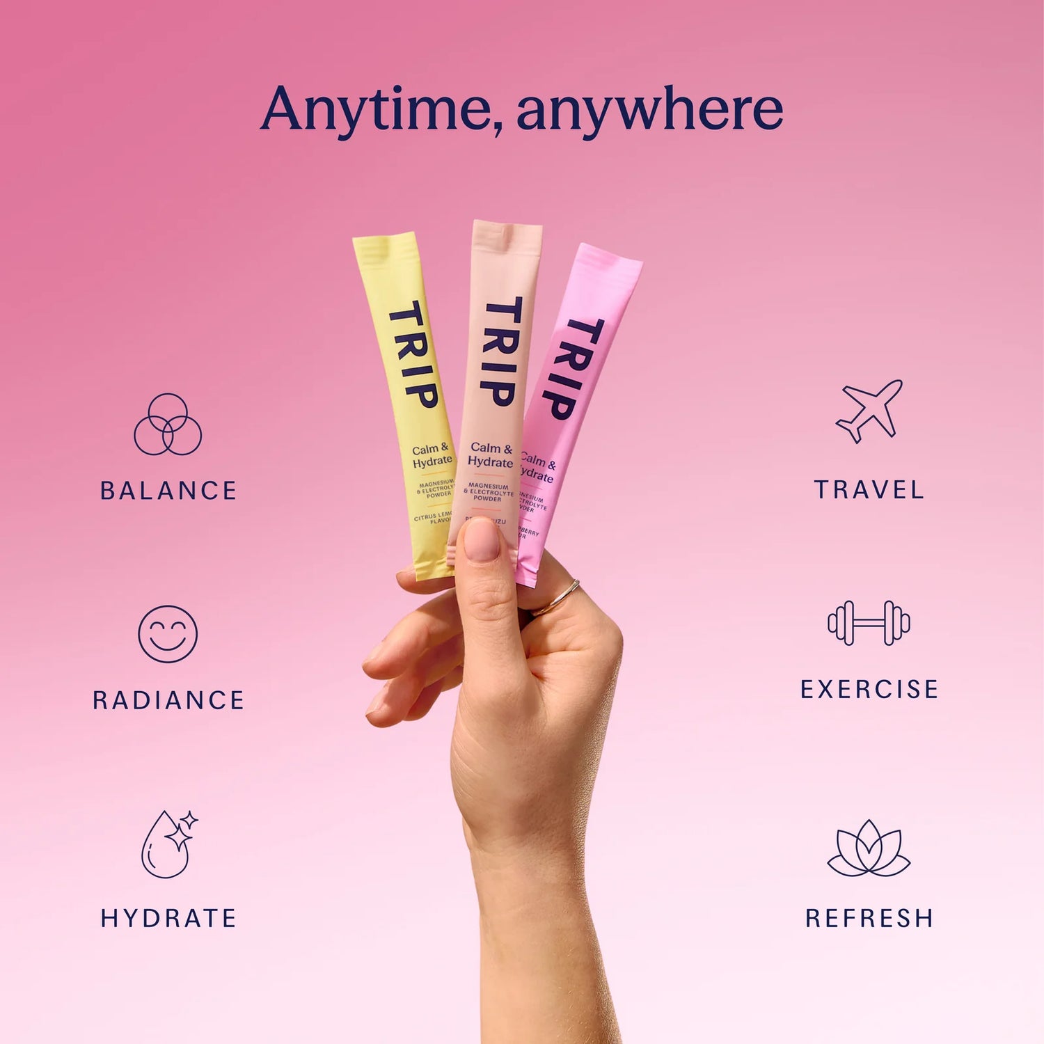 TRIP Calm & Hydrate Magnesium Electrolyte Powder 30 sachets variety pack for everyday hydration