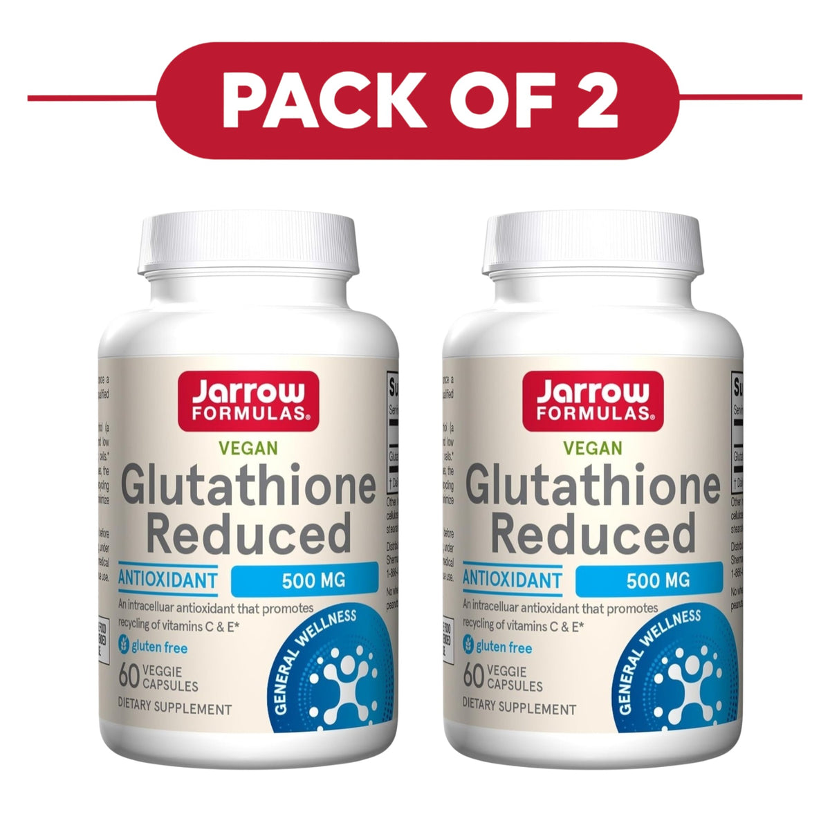 Jarrow Formulas Glutathione Reduced 500mg 60 Veggie Capsules Pack of 2