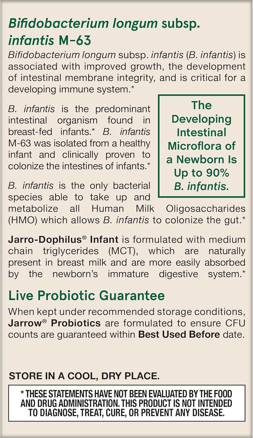 Back Image: Jarrow Formulas Jarro-Dophilus Infant probiotic liquid 15ml bottle 1 billion CFU