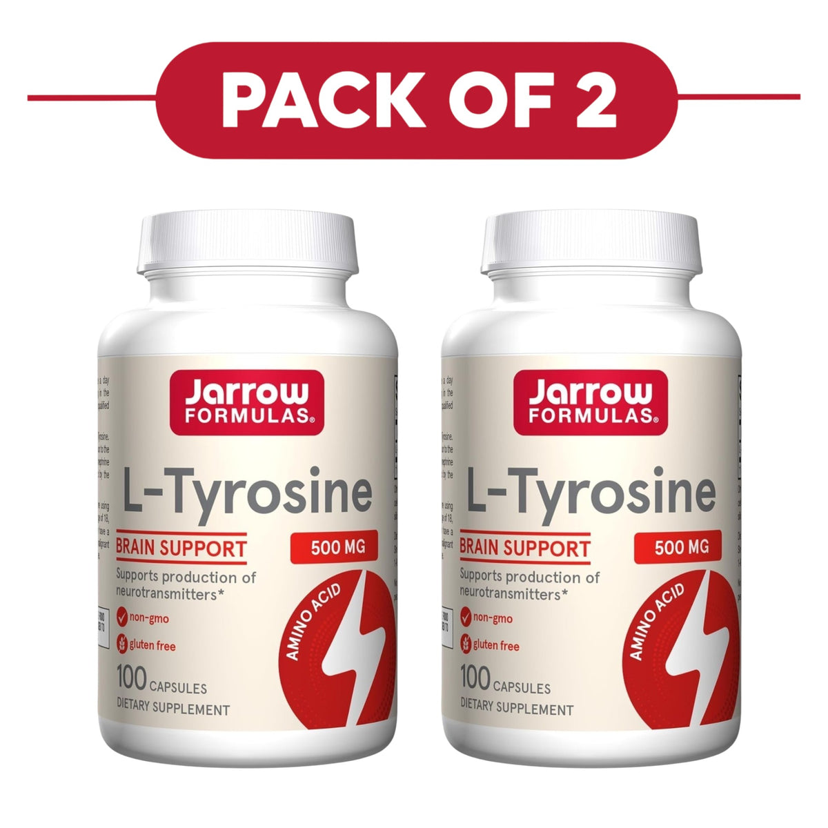 Jarrow Formulas L-Tyrosine 500mg 100 Capsules Pack of 2