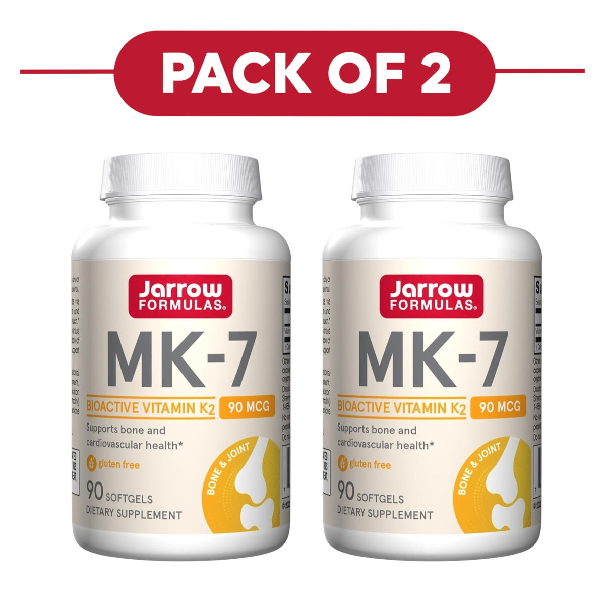 Jarrow Formulas MK-7 Vitamin K2 90mcg 90 Softgels Pack of 2