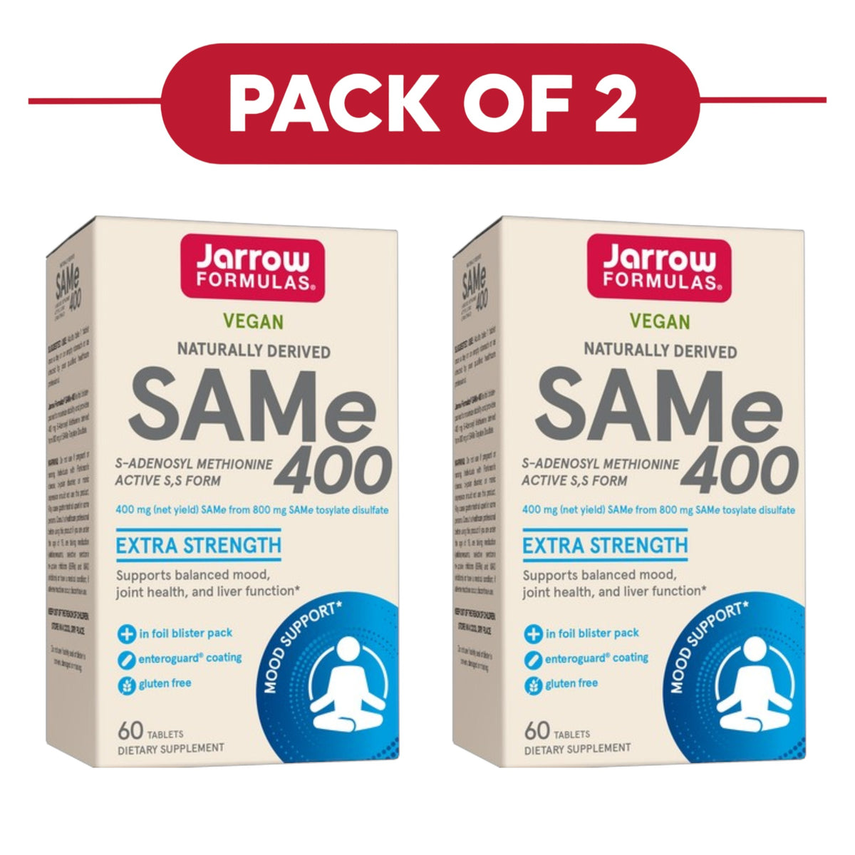 Jarrow Formulas SAMe 400 S-Adenosyl Methionine 60 Tablets Pack of 2
