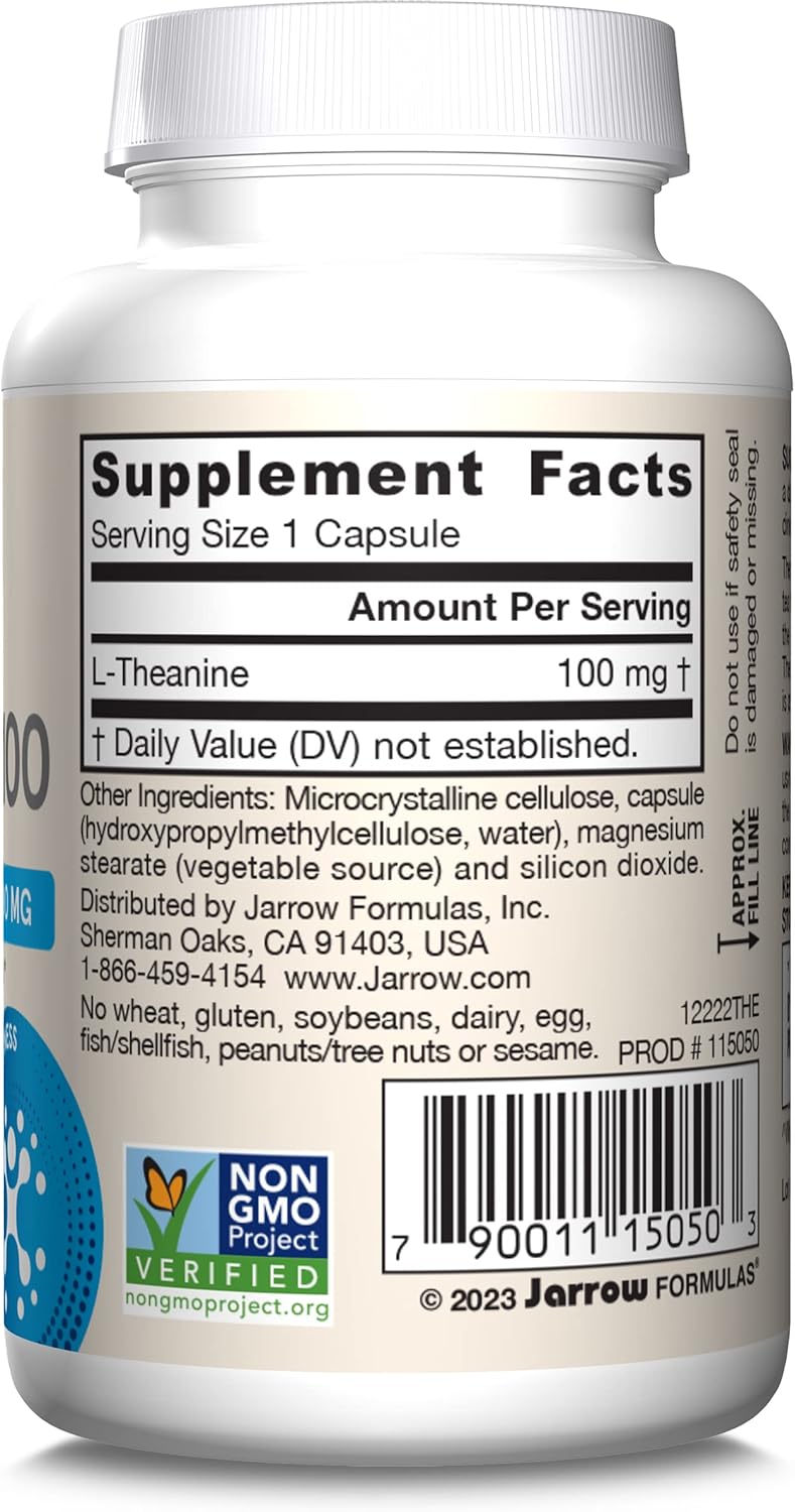 Barcode Image: Jarrow Formulas l theanine 100mg veggie capsules 60 count barcode packaging