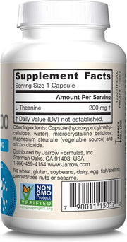 Jarrow Formulas Theanine 200mg veggie capsules barcode 60 count