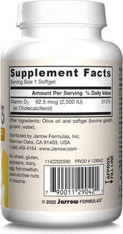 Jarrow Formulas Vitamin D3 62.5mcg 2500 IU softgels barcode 100 count

