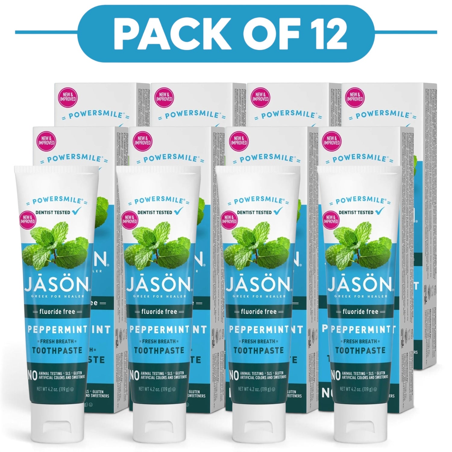 Jason Powersmile Fluoride Free Peppermint Toothpaste 119g Pack of 12