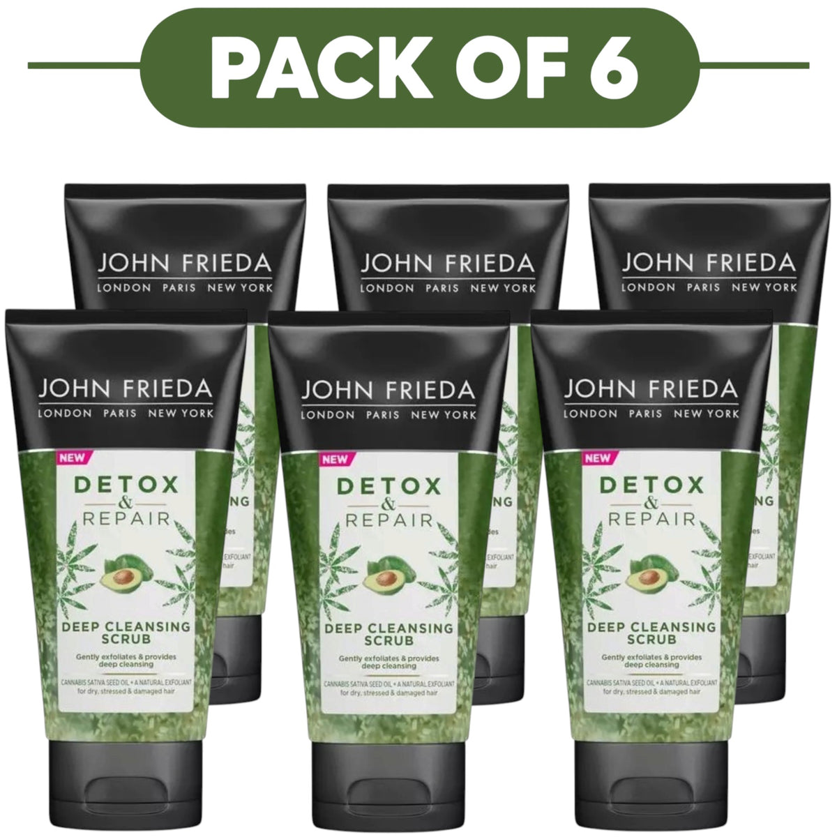 John Frieda Detox & Repair Deep Cleansing Hair Scrub 150ml Pack of 6