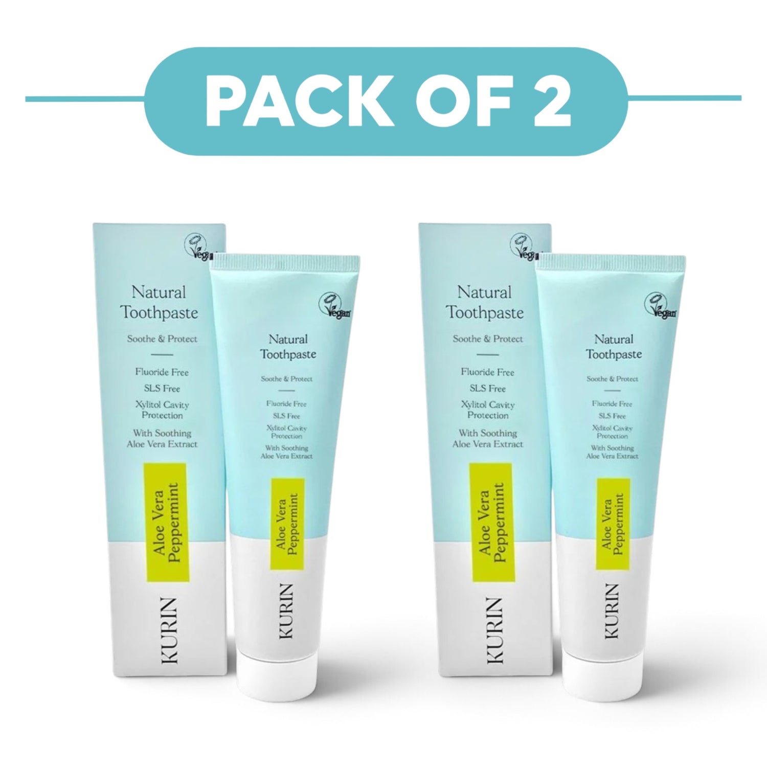 Kurin Fluoride Free Natural Aloe Vera Peppermint Toothpaste 100ml Pack of 2