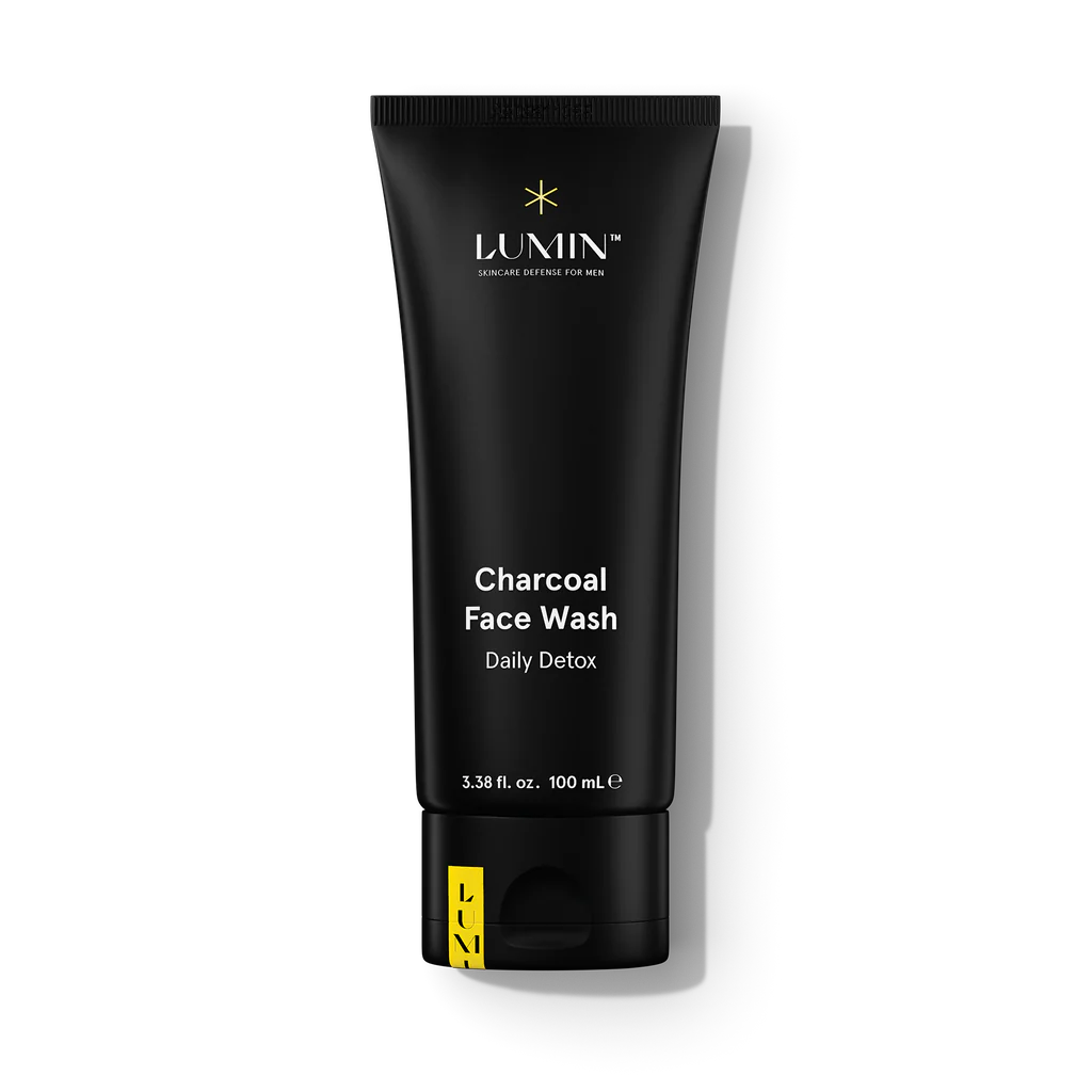 Lumin Charcoal Face Wash for Men, 100mL tube, on white background.