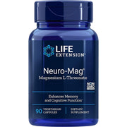 Life Extension Neuro-Mag Magnesium L-Threonate 90 vegetarian capsules blue bottle packaging, no flavour, 90 capsules