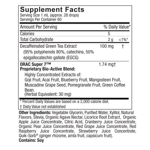 Nature’s Answer Liquid Green Tea ORAC supplement facts mixed berry 60ml