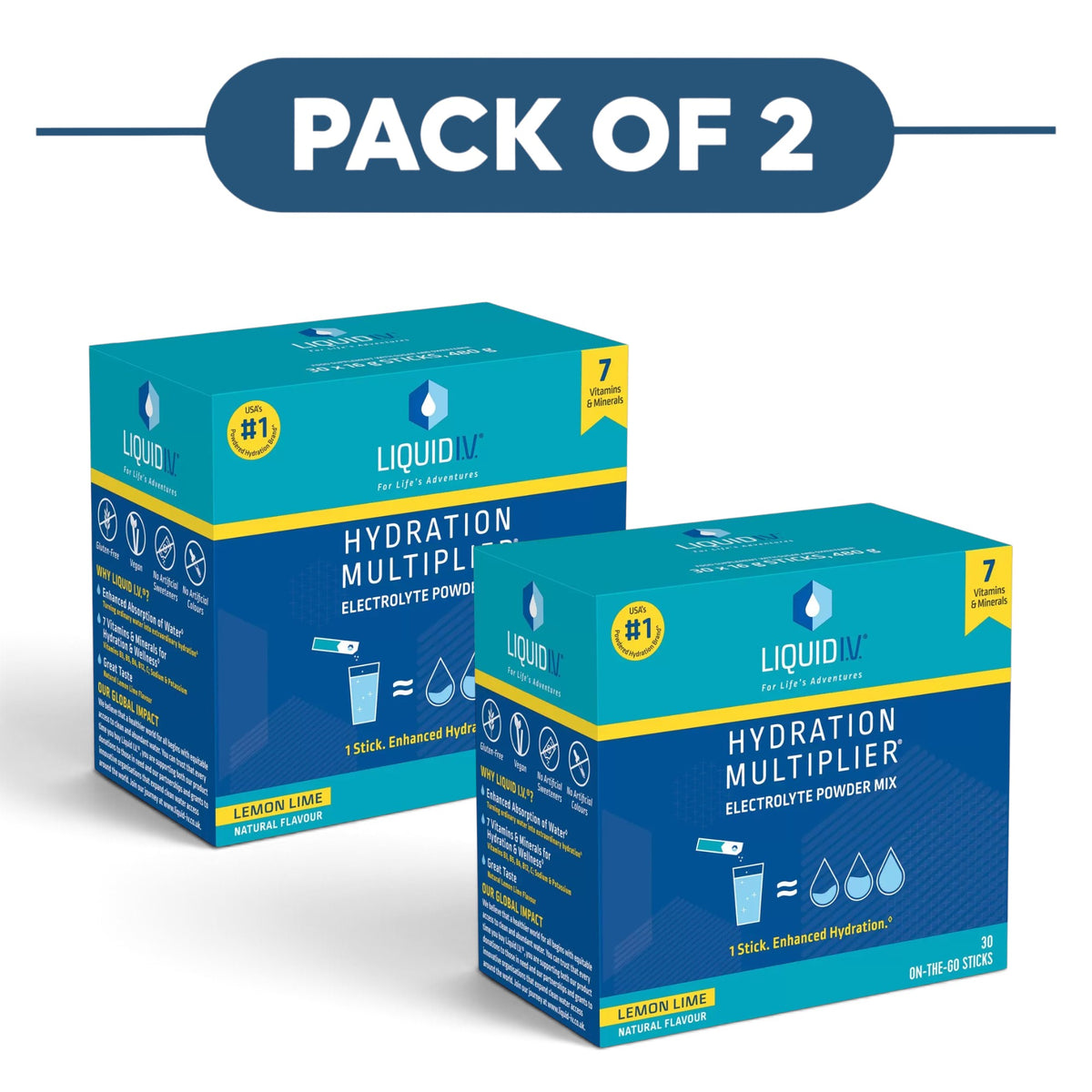 Liquid I.V. Hydration Multiplier Lemon Lime 30 Sticks Pack of 2