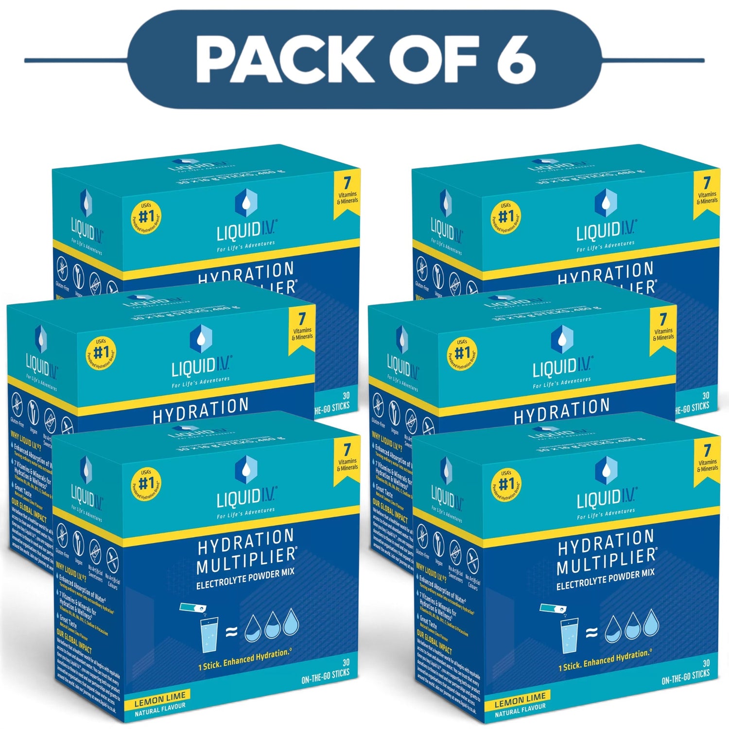 Liquid I.V. Hydration Multiplier Lemon Lime 30 Sticks Pack of 6