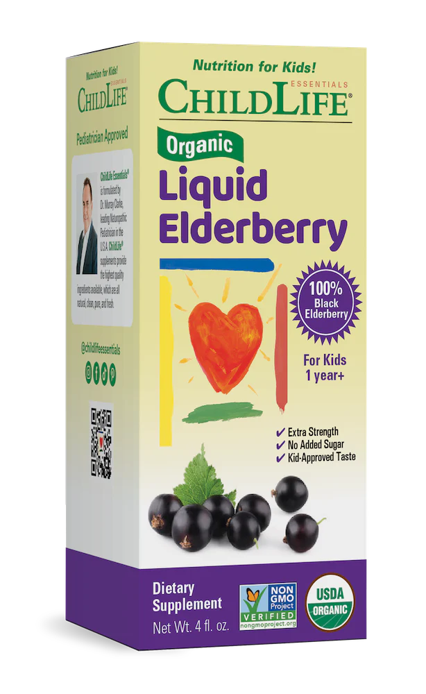 ChildLife Essentials Organic Elderberry Liquid kids supplement box 118ml no added sugar