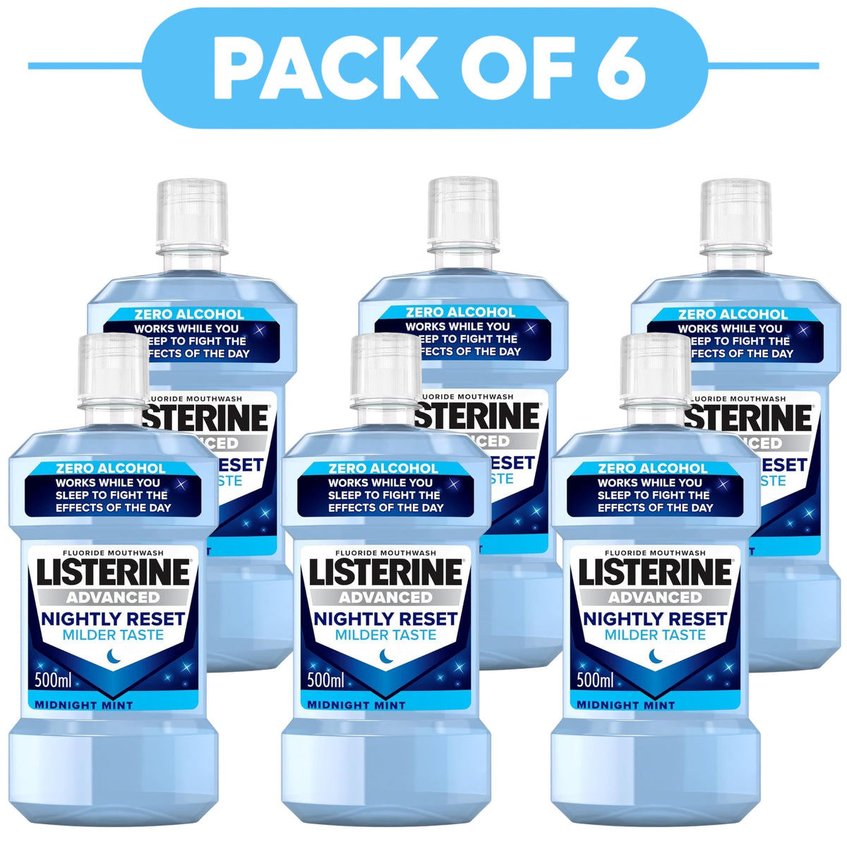 Listerine Advanced Nightly Reset Midnight Mint Mouthwash 500ml Pack of 6