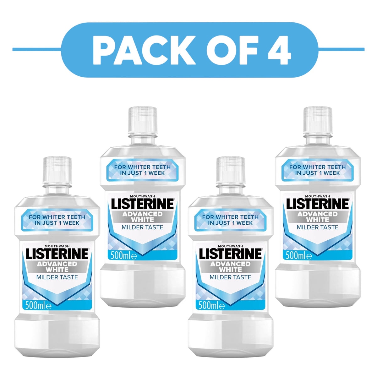 Listerine Advanced White Milder Taste Mouthwash 500ml Pack of 4