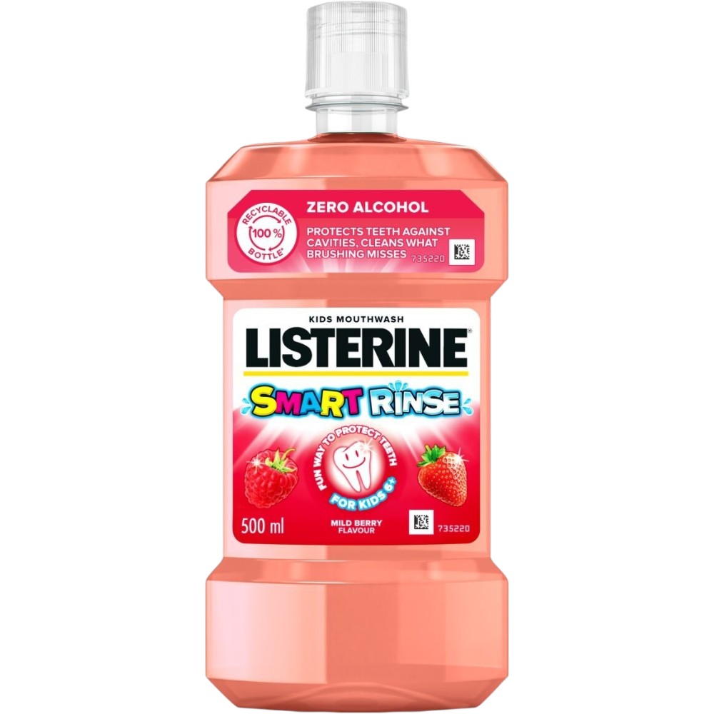 Listerine Smart Rinse Kids Mild Berry Mouthwash alcohol-free oral rinse bottle 500ml