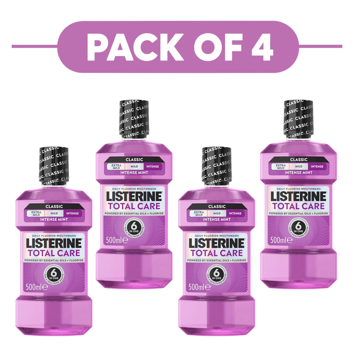 Listerine Total Care Intense Mint Mouthwash 500ml Pack of 4