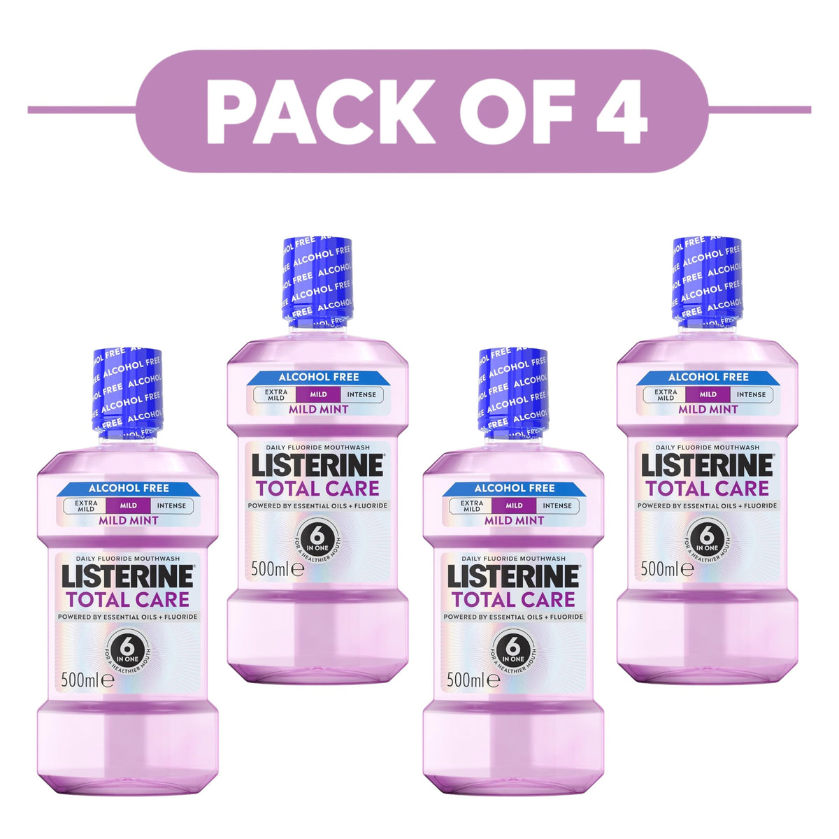 Listerine Total Care Mouthwash Alcohol Free Mild Mint 500ml Pack of 4