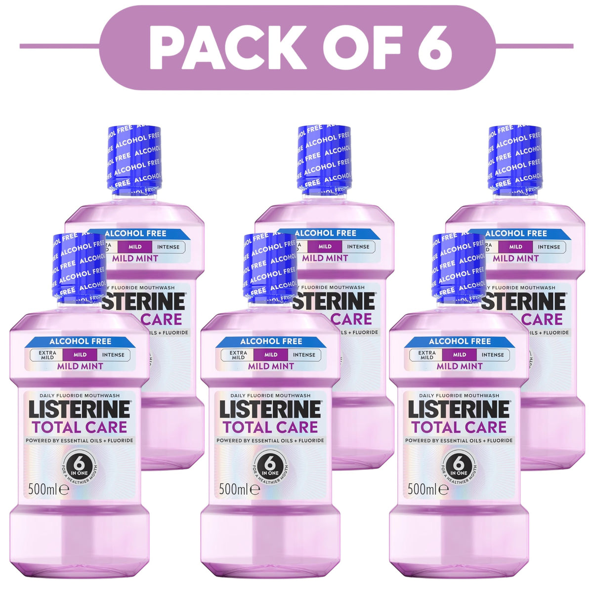 Listerine Total Care Mouthwash Alcohol Free Mild Mint 500ml Pack of 6