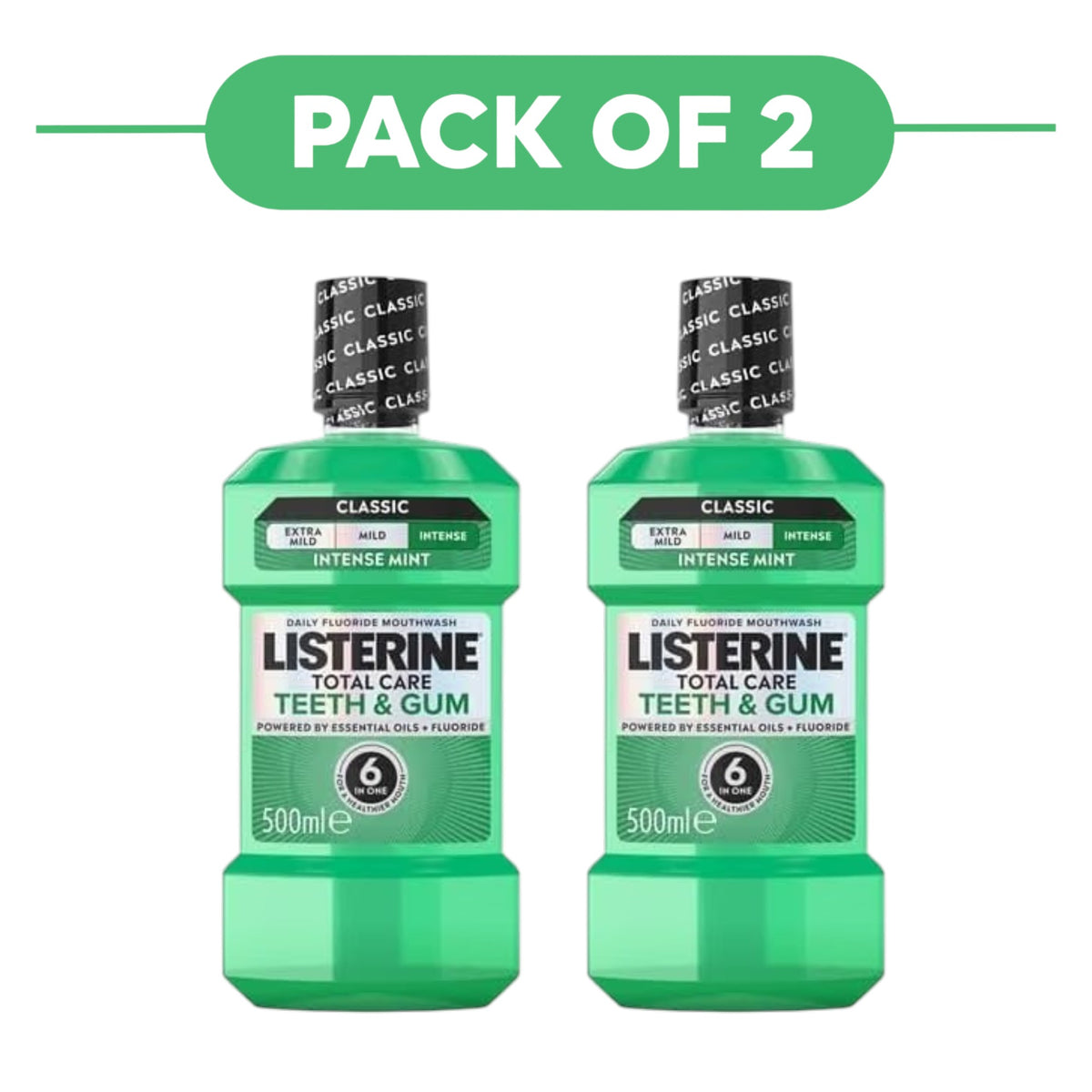 Listerine Total Care Teeth & Gum Mouthwash Intense Mint 500ml Pack of 2