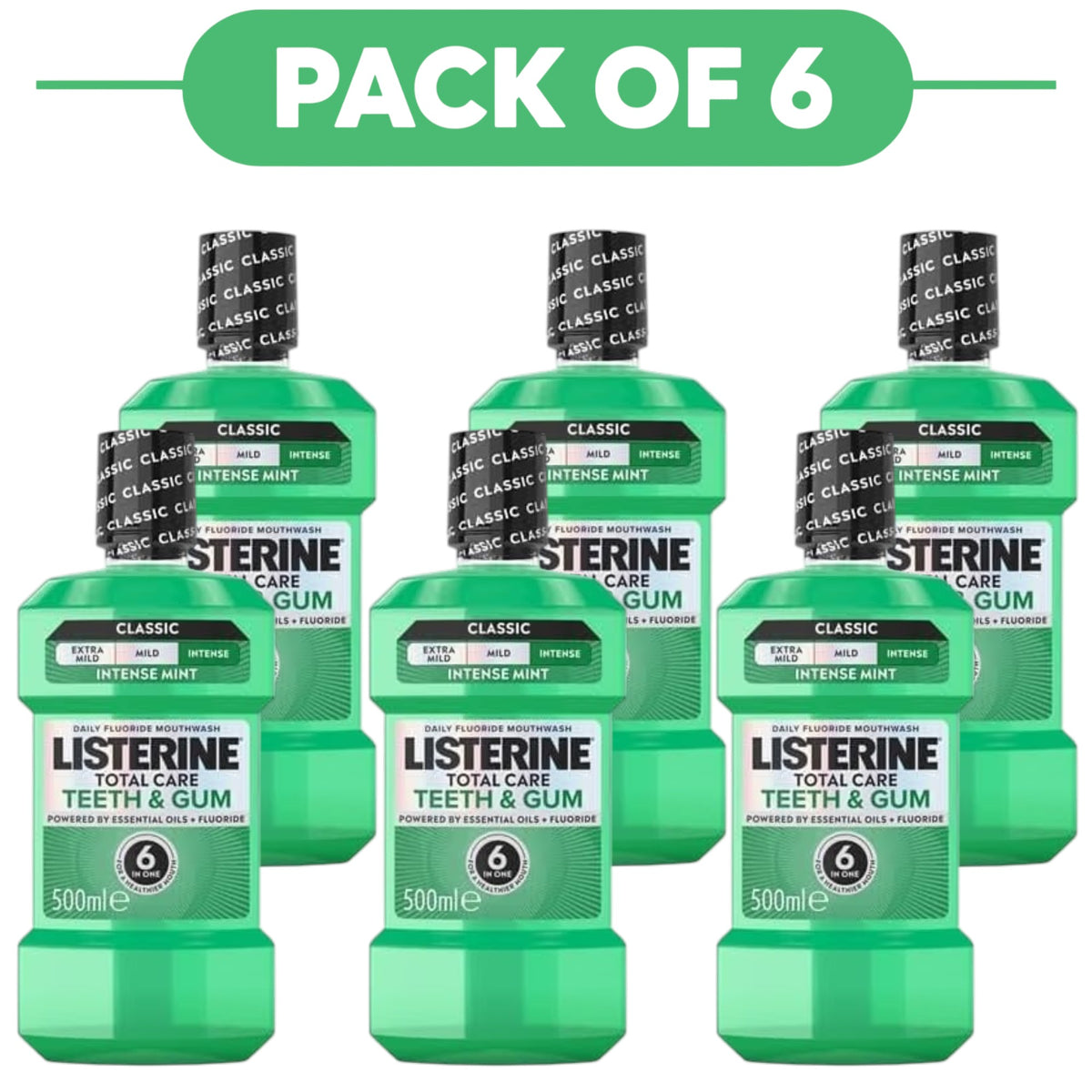 Listerine Total Care Teeth & Gum Mouthwash Intense Mint 500ml Pack of 6