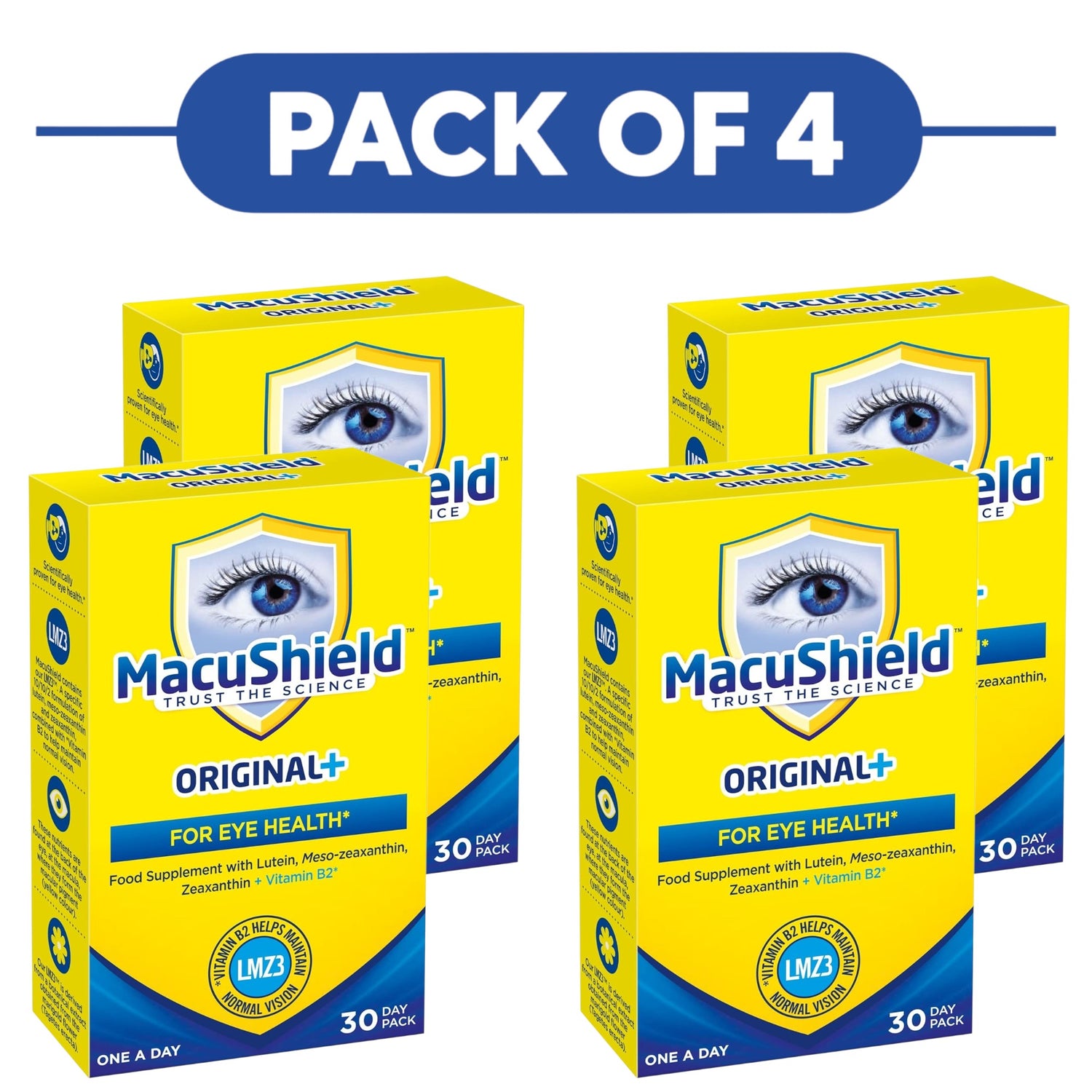 MacuShield Original+ Lutein Vitamin B2 30 Capsules Pack of 4