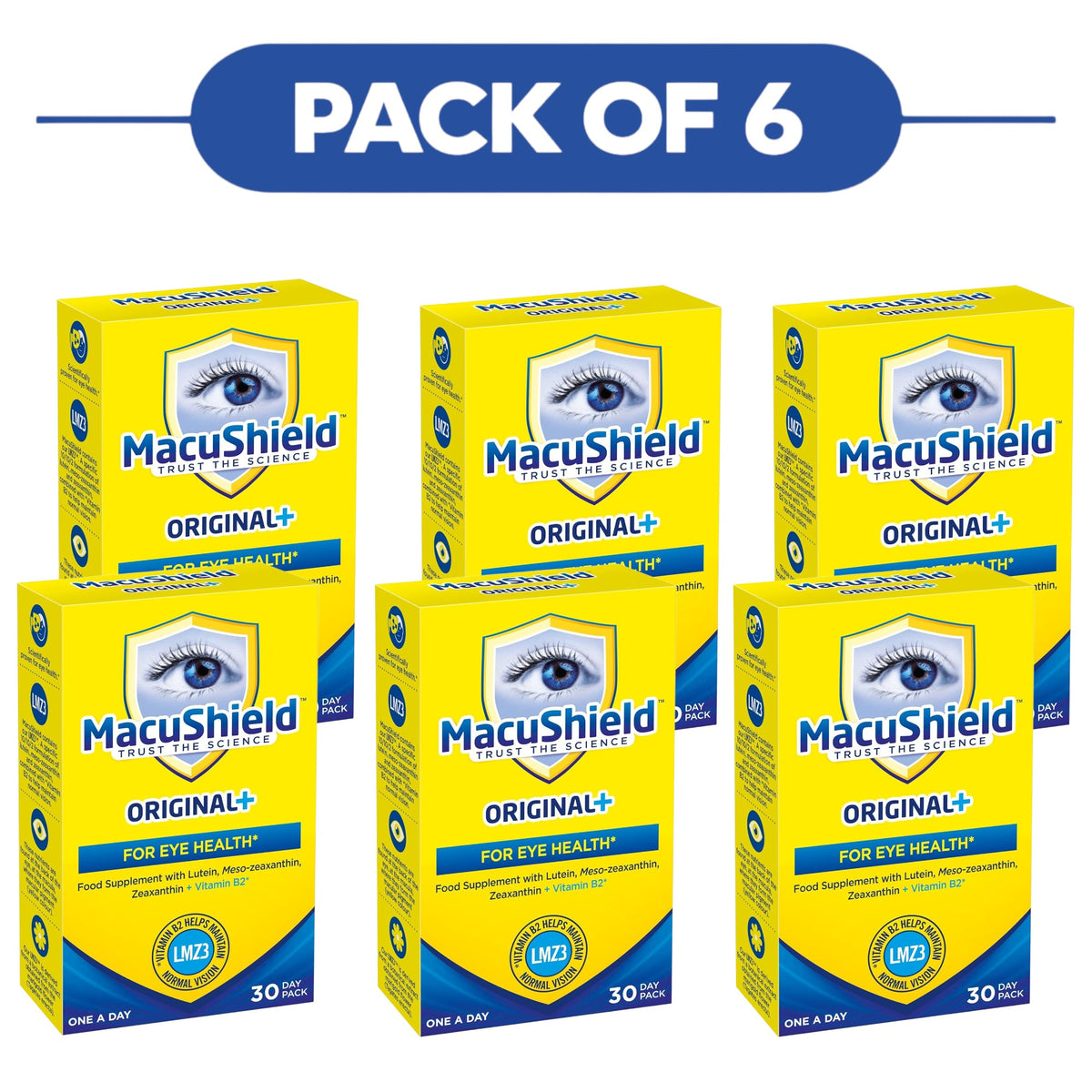 MacuShield Original+ Lutein Vitamin B2 30 Capsules Pack of 6