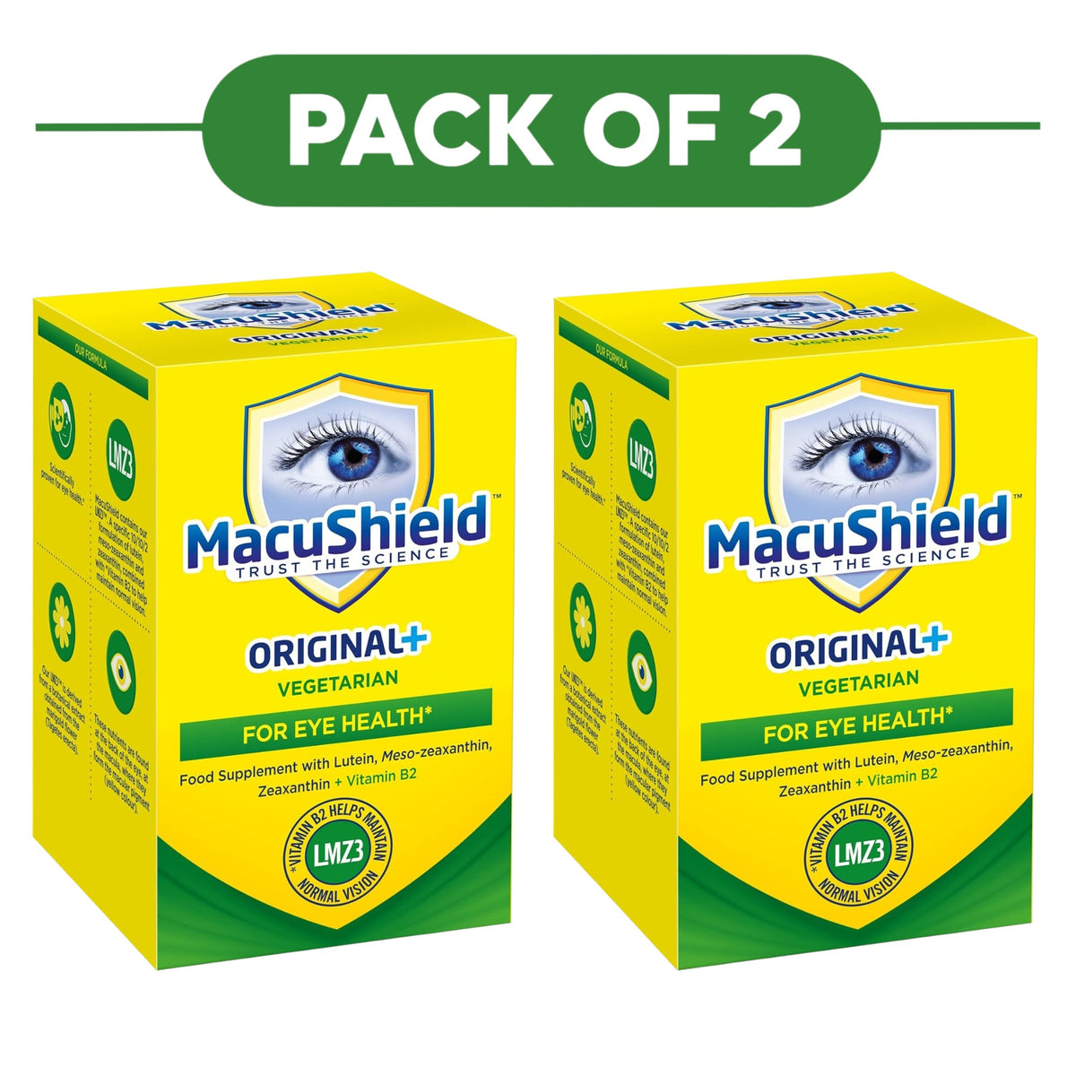 MacuShield Original+ Vegetarian Lutein Vitamin B2 90 Capsules Pack of 2