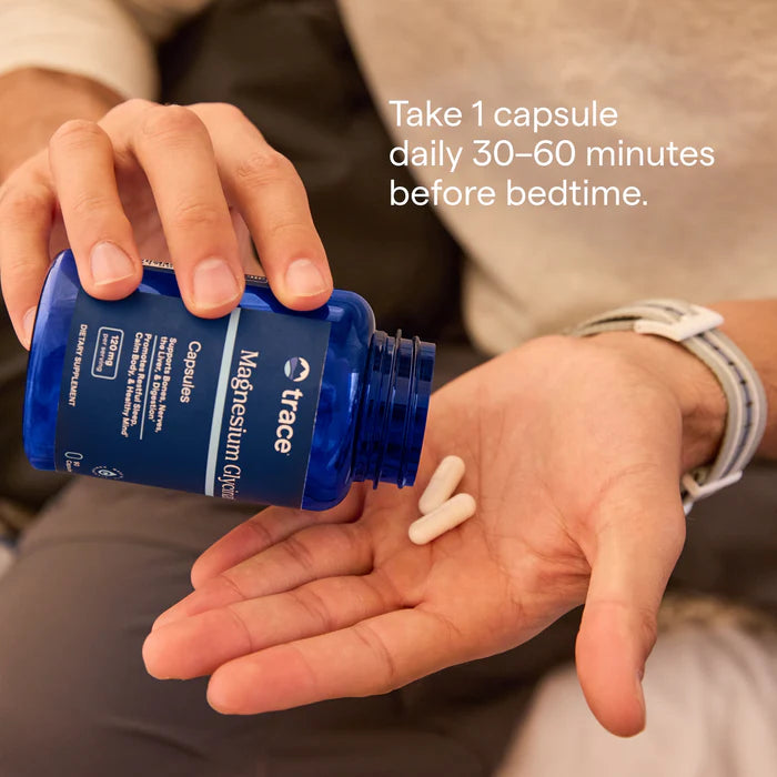 How to Use Image: Trace Minerals Magnesium Glycinate 120mg capsules usage instructions bottle 90 count
