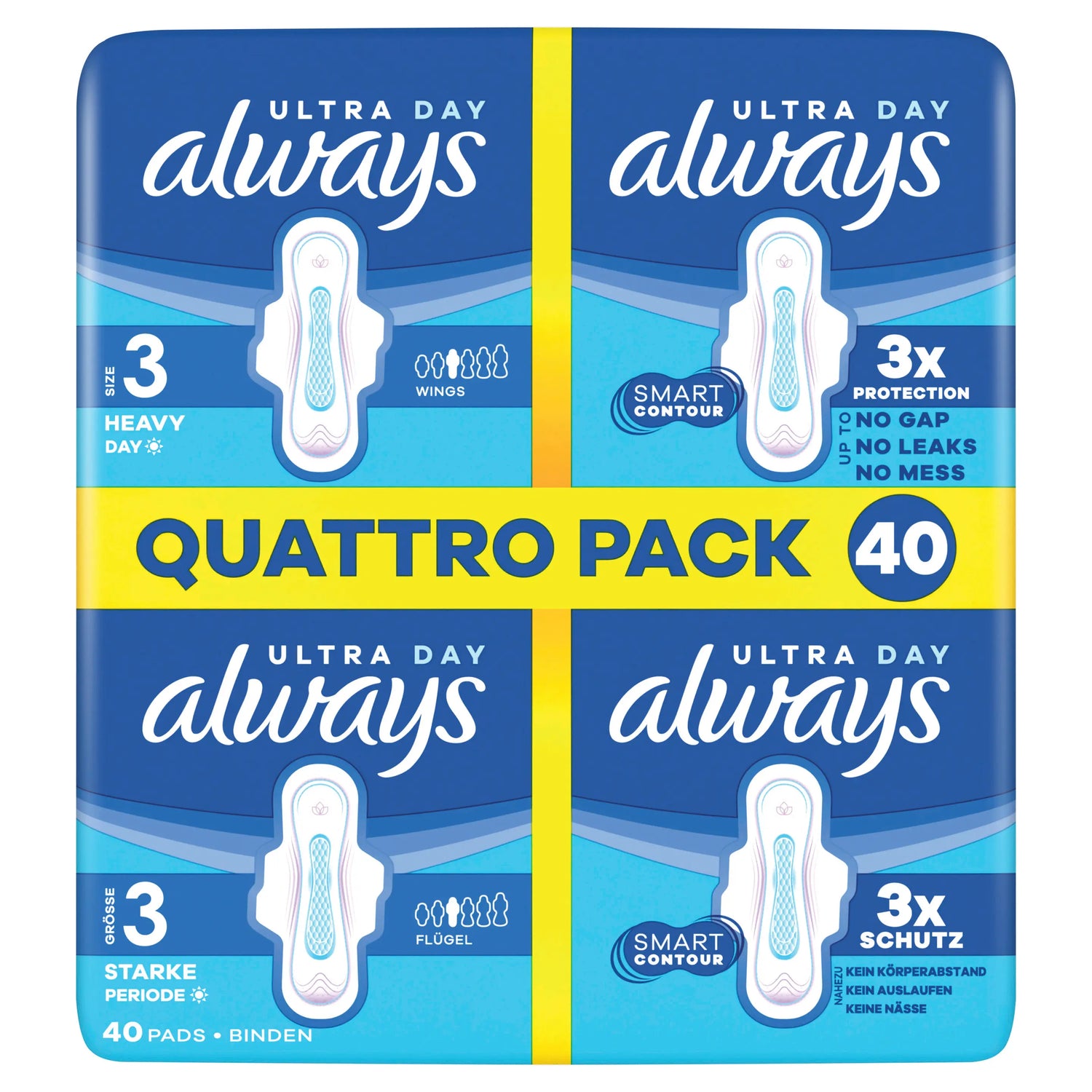 Front image: Always Ultra Day Size 3 sanitary pads with wings 40 pack