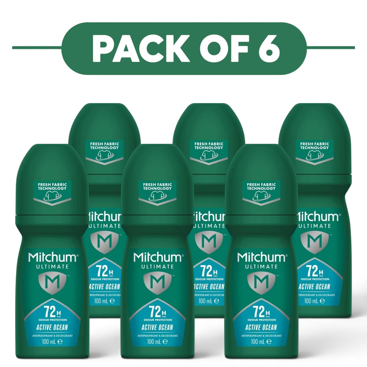 Mitchum Men's Ultimate Active Ocean Antiperspirant Roll On 100ml Pack of 6